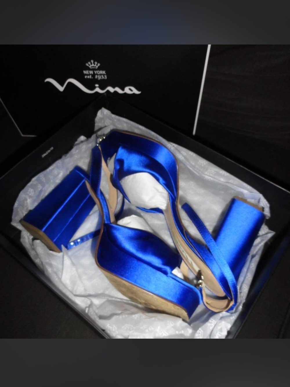 Nina Royal Blue Satin Block Heel Sandals